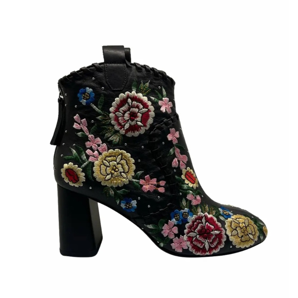 Alice and Oliva, Embroidered Floral Black Ankle Boots size 38